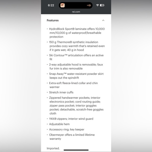 Obermeyer Tuscany II Insulated Jacket - size 8 - Picture 6 of 7